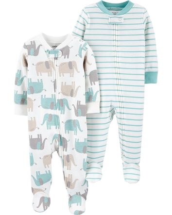 Carter/'s Boys Size 0-3 Months Santa Clause Fleece Zip-Up Striped Footie Pajamas